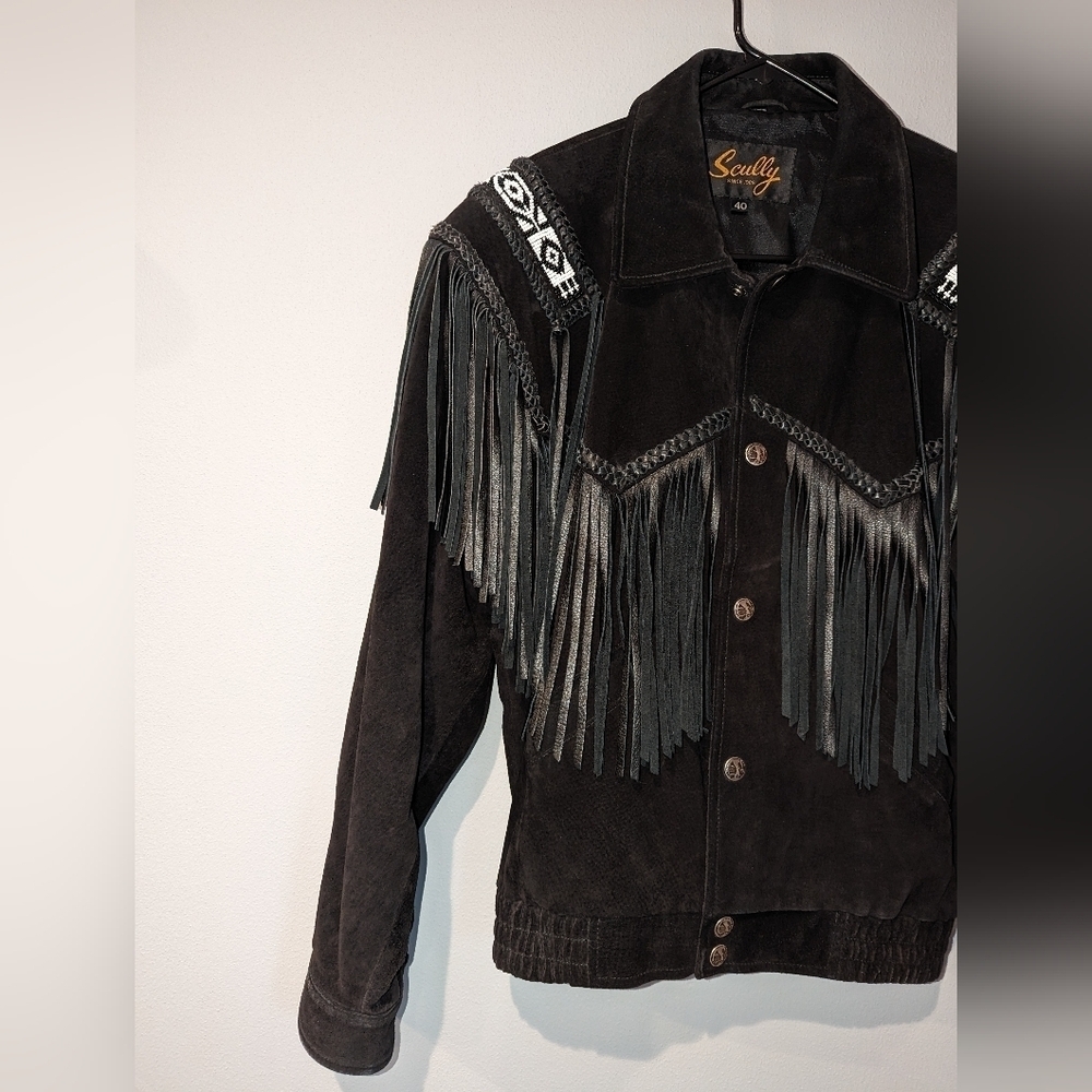 Vintage Scully Authentic Genuine black leather jacket with black leather fringe. - Picture 2 of 12